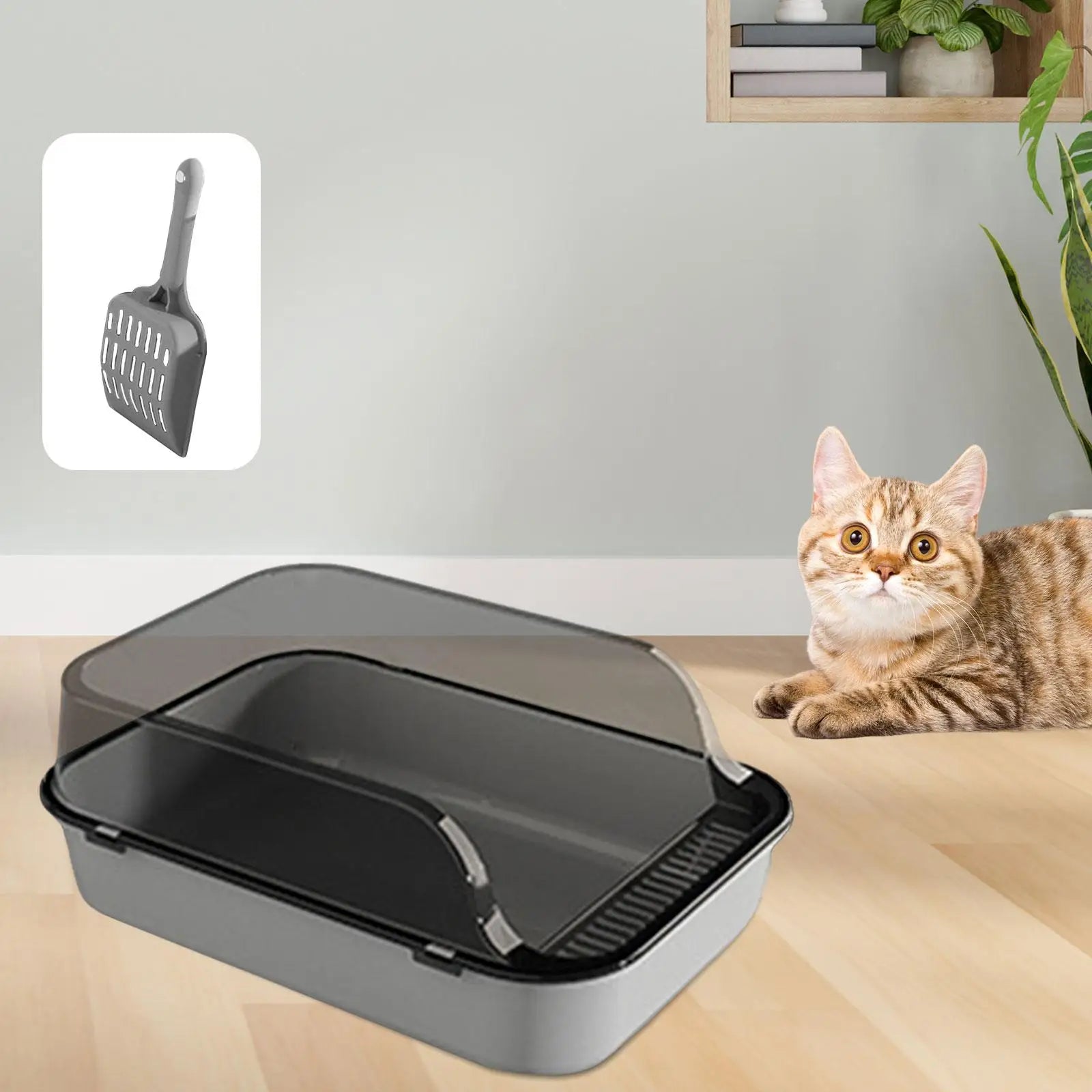 Semi-Enclosed Cat Litter Box with Frame – Anti-Splash Tray for Kittens and Cats of All Sizes