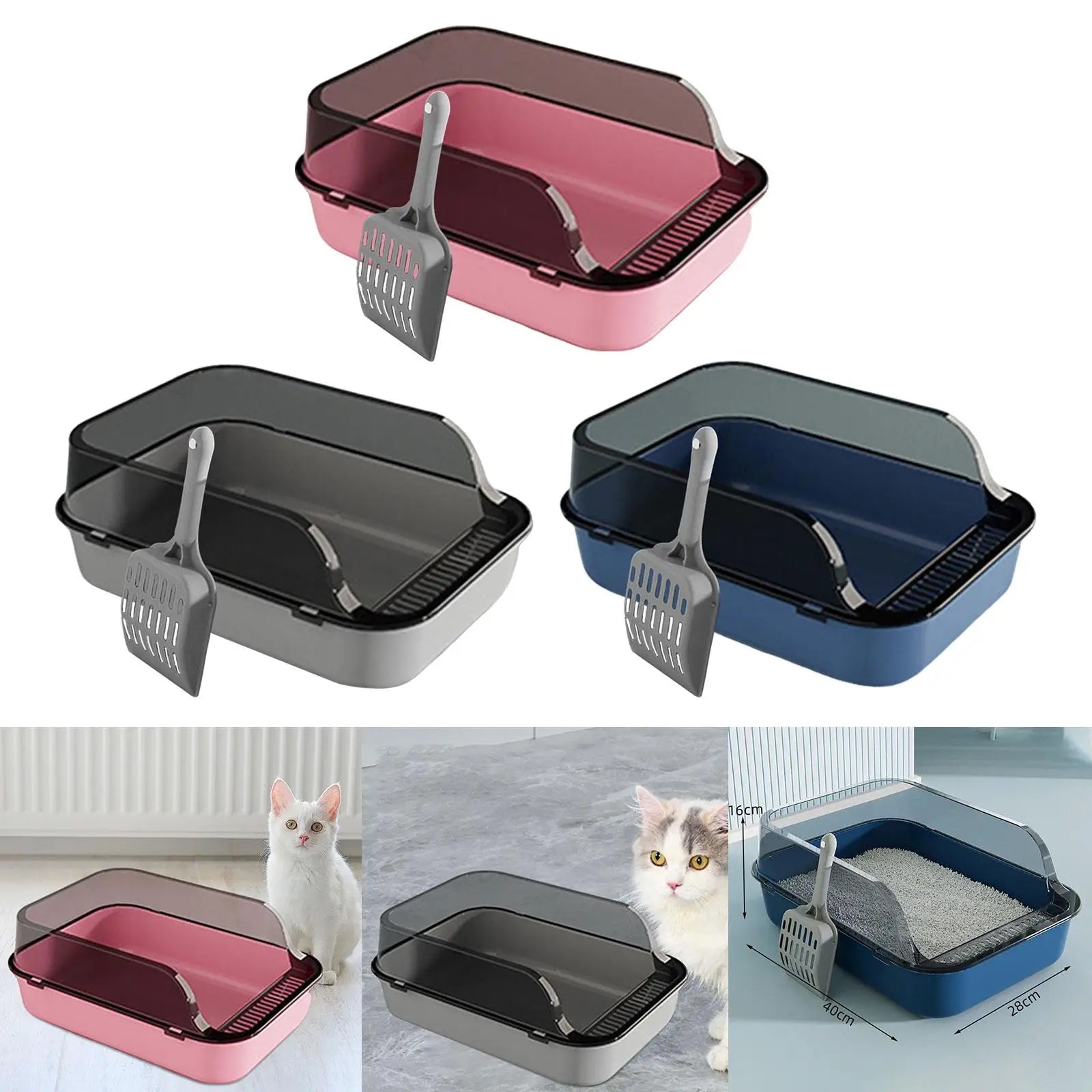 Lettiera per Gatti Semi-Chiusa con Cornice – Vassoio Anti-Schizzo per Gattini e Gatti di Tutte le Taglie