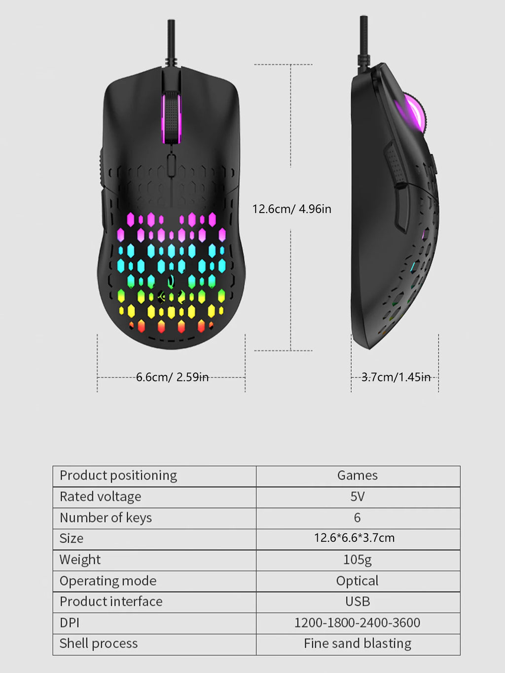 Mouse Gaming Wireless RGB – Design a Nido d'Ape